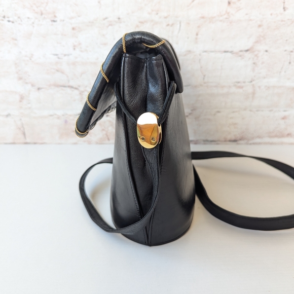 Stuart Weitzman Black Crossbody Bag with Gold Stitching - Picture 6 of 13